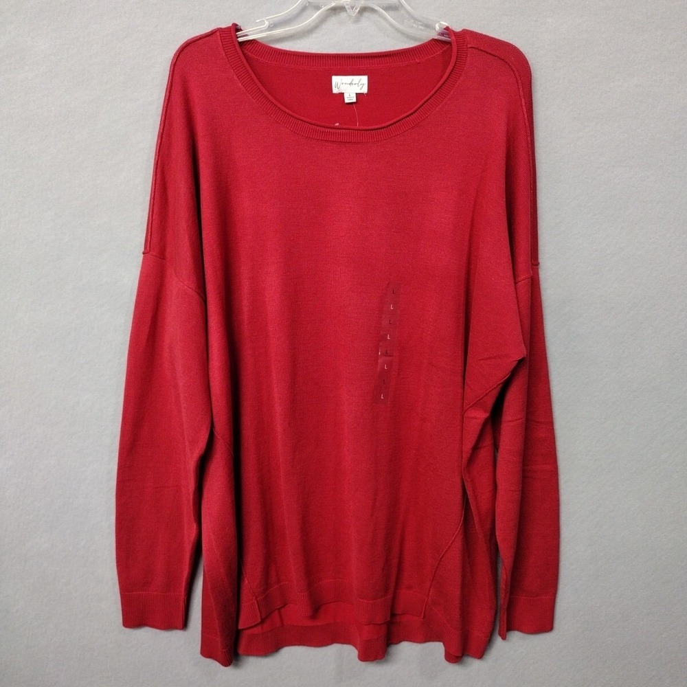 NWT Wonderly Women's Large Tunic Sweater Long Sleeve Core Crew Shetland Red